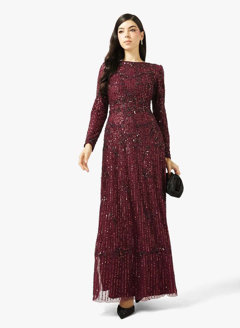 MARYISA Crew Neck Sequin Maxi Dress - Image 4
